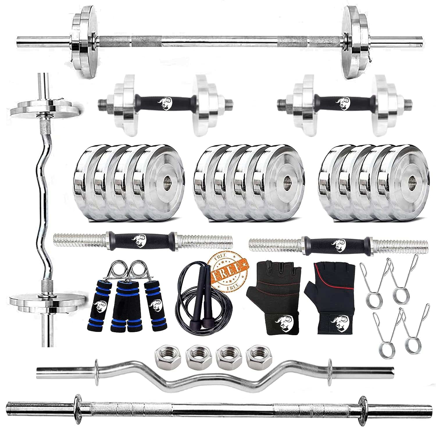 BULLAR Home Gym Set, Steel Home Gym Combo with 3Ft Curl, 5Ft Straight Rod,  Pair Steelnut Dumbbell Rods, Steel Weight Plates Combo, Gym Equipment for  Home Workout Fitness Kit Professional Exercise Set –